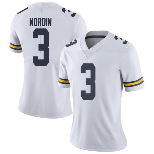 Quinn Nordin Michigan Wolverines Women's NCAA #3 White Limited Brand Jordan College Stitched Football Jersey TIJ3754XX